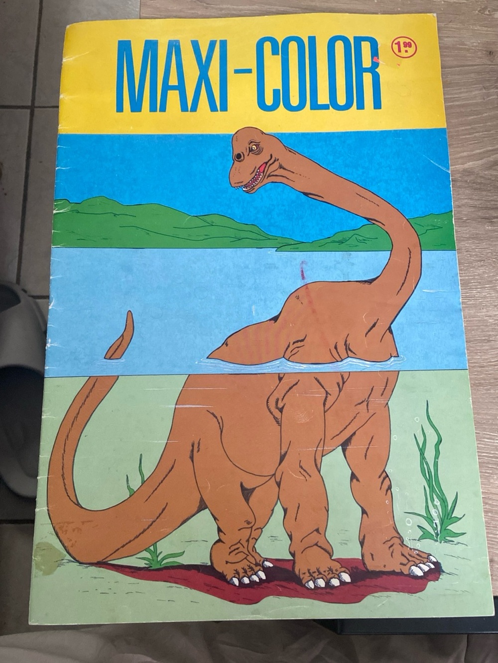 Vintage MAXI-COLOR Dinosaur Coloring Book - Yellow/Blue/Brown